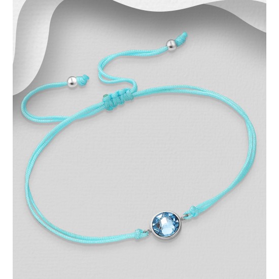 Bracelet argent 925, orné de cristaux fins autrichiens Bleu ciel