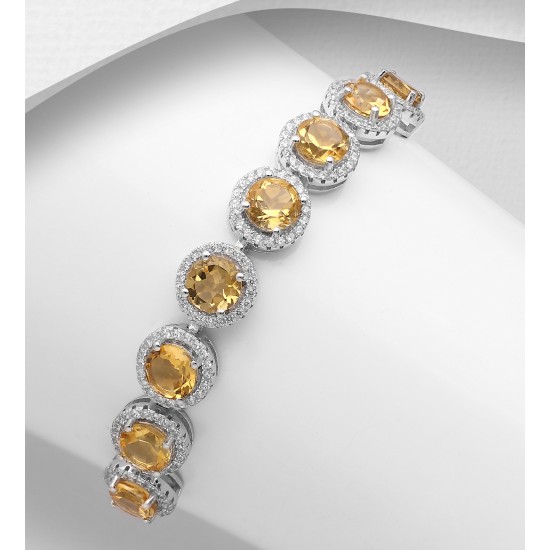 Bracelet argent 925, orné de Citrine et  CZ