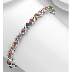 Bracelet argent 925, orné de différentes couleurs de tourmaline