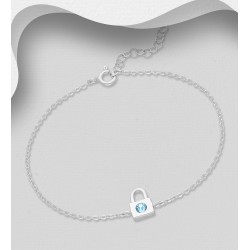 Bracelet à cadenas en argent 925, orné de cristaux fins autrichiens  Bleu