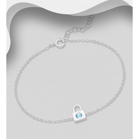 Bracelet à cadenas en argent 925, orné de cristaux fins autrichiens  Bleu