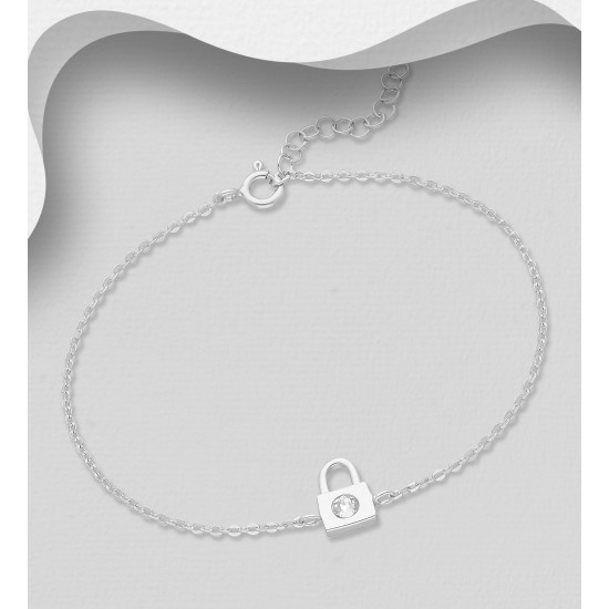 Bracelet à cadenas en argent 925, orné de cristaux fins autrichiens  Blanc