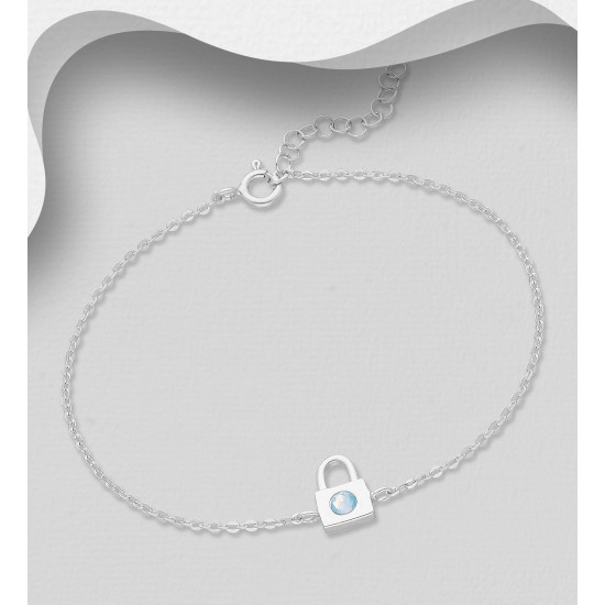 Bracelet à cadenas en argent 925, orné de cristaux fins autrichiens  Bleu Ciel