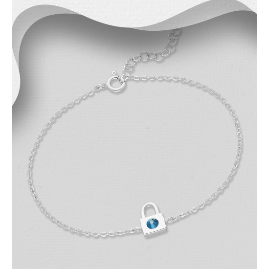 Bracelet à cadenas en argent 925, orné de cristaux fins autrichiens  Bleu Métallisé