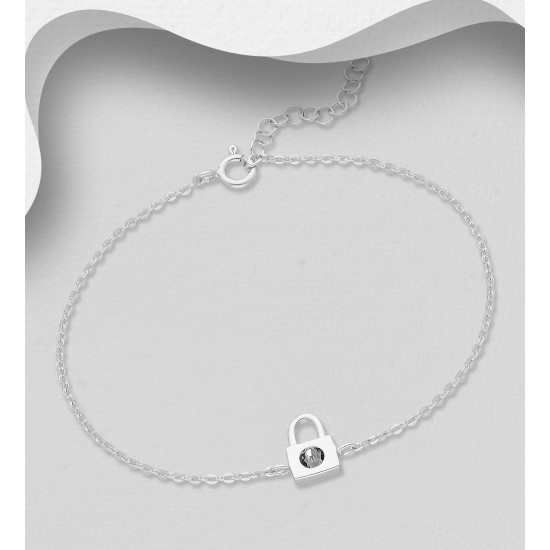 Bracelet à cadenas en argent 925, orné de cristaux fins autrichiens Nuit d'Argent