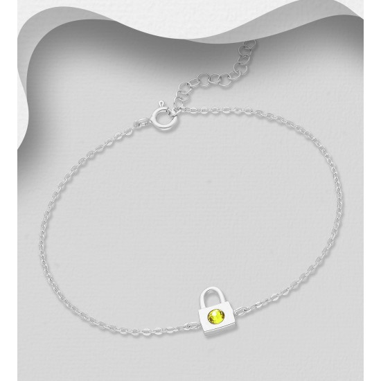 Bracelet à cadenas en argent 925, orné de cristaux fins autrichiens Jaune