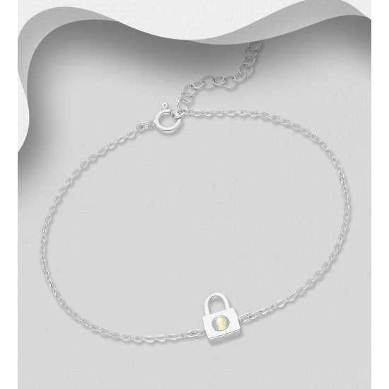 Bracelet à cadenas en argent 925, orné de cristaux fins autrichiens Opale Blanche