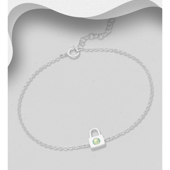 Bracelet à cadenas en argent 925, orné de cristaux fins autrichiens Opale Pacifique