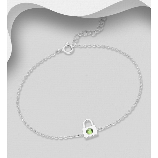 Bracelet à cadenas en argent 925, orné de cristaux fins autrichiens  Vert