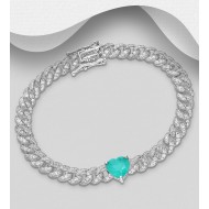 Bracelet chaîne argent 925 Rhodié avec cœur et maillons, orné  de diamants simulés CZ colorés