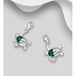 Charms tortue en argent sterling 925, orné de diamants simulés CZ et d'émail Verte