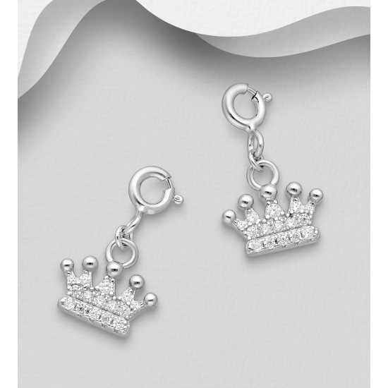 Charms couronne argent 925, ornée de diamants simulés CZ