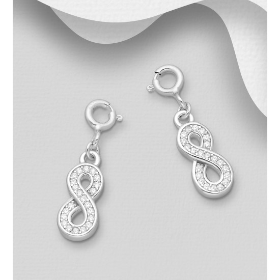 Charms infini argent 925, décoré de diamants simulés CZ