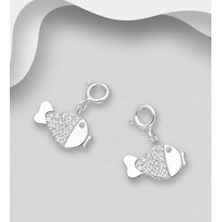 Charms poisson argent 925, décoré de diamants simulés CZ