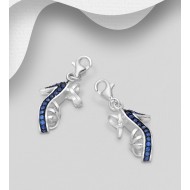 Charms talon haut argent 925, ornée de diamants simulés CZ Bleu