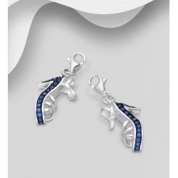 Charms talon haut argent 925, ornée de diamants simulés CZ Bleu