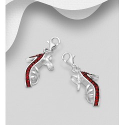 Charms talon haut argent 925, ornée de diamants simulés CZ Rouge