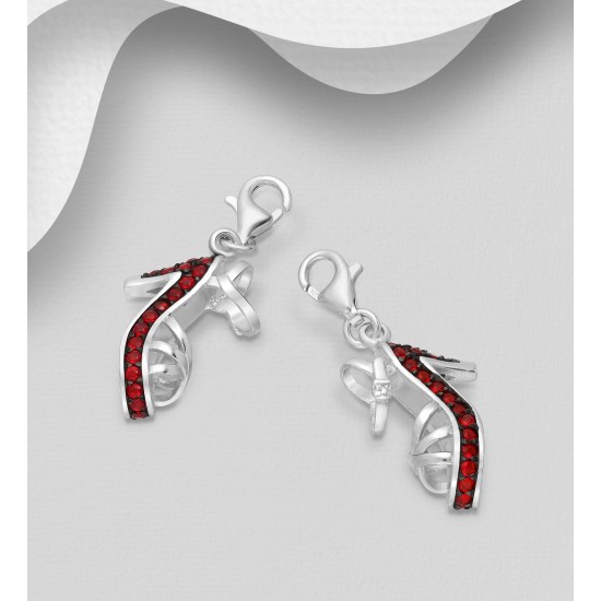 Charms talon haut argent 925, ornée de diamants simulés CZ Rouge