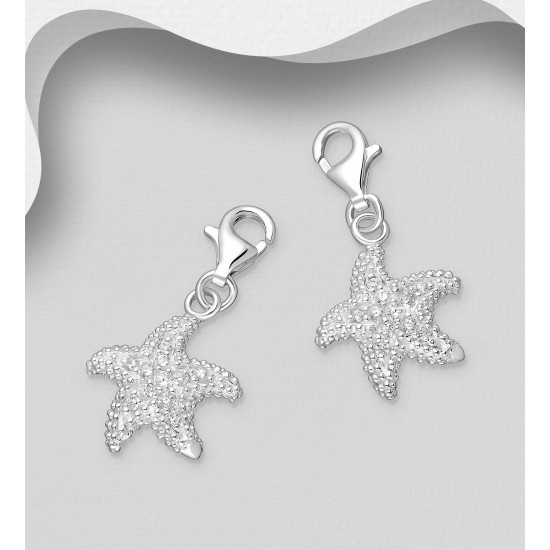 Charms étoile de mer argent 925, ornée de diamants simulés CZ 