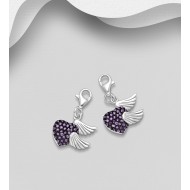 Charms cœur et ailes argent 925, ornée de diamants simulés CZ Violet