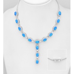 Collier en argent sterling 925 orné de CZ et d'opale créée en laboratoire