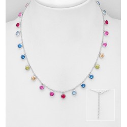 Collier argent 925, décoré de diamants simulés CZ colorés, les couleurs peuvent varier.