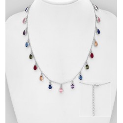 Collier pendant argent 925, orné de diamants simulés CZ colorés