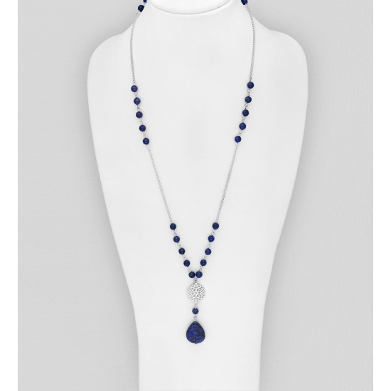 Collier en Argent Sterling 925, Perlé de Lapis Lazulis