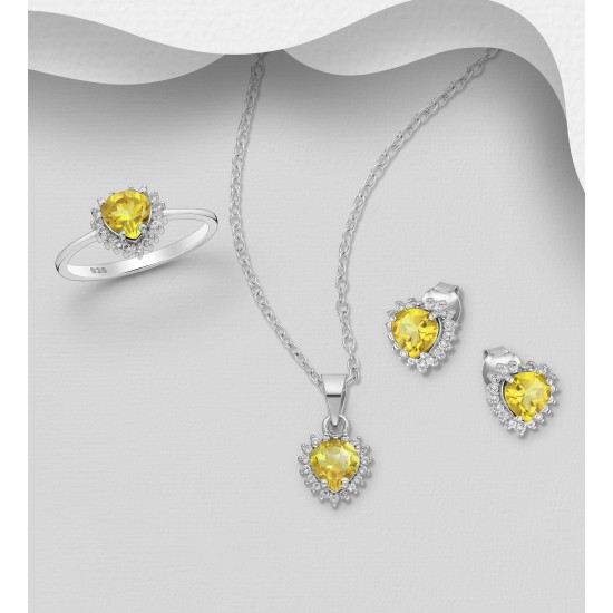 Ensemble forme de cœur argent 925, ornés de diamants simulés CZ et Citrine