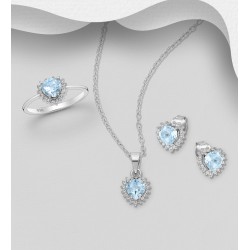 Ensemble forme de cœur argent 925, ornés de diamants simulés CZ et Topaze