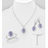 Ensemble boucles d'oreilles, bague, pendentif et collier en argent 925, ornés de diamants simulés CZ et de Tanzanite