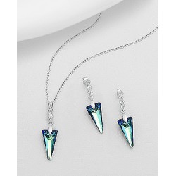 Ensemble boucles d'oreilles et pendentif argent 925 décorés de diamants simulés CZ et de cristaux Swarovski bleu des Bermudes