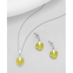 Ensemble boucles d'oreilles et pendentif coeur en argent 925 avec pendentif orné de cristaux Swarovski tournesol