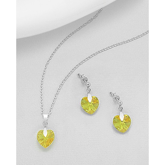 Ensemble boucles d'oreilles et pendentif coeur en argent 925 avec pendentif orné de cristaux Swarovski Orange