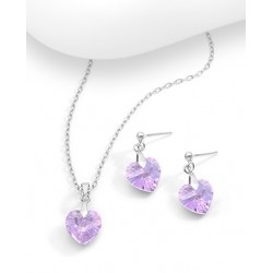 Ensemble boucles d'oreilles et pendentif coeur en argent 925 avec pendentif orné de cristaux Swarovski violet
