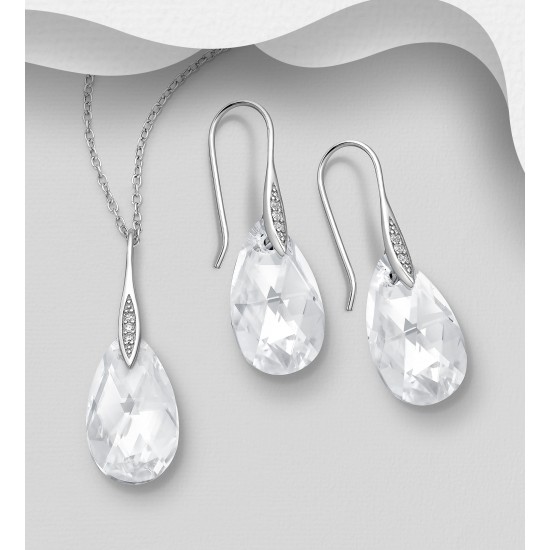 Ensemble boucles d'oreilles et pendentif argent 925 CZ et de cristaux Swarovski Crystal