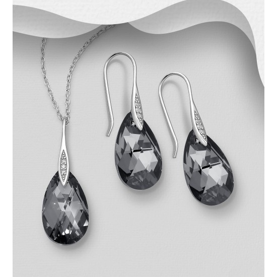 Ensemble boucles d'oreilles et pendentif argent 925 CZ et de cristaux Swarovski Nuit d'argent