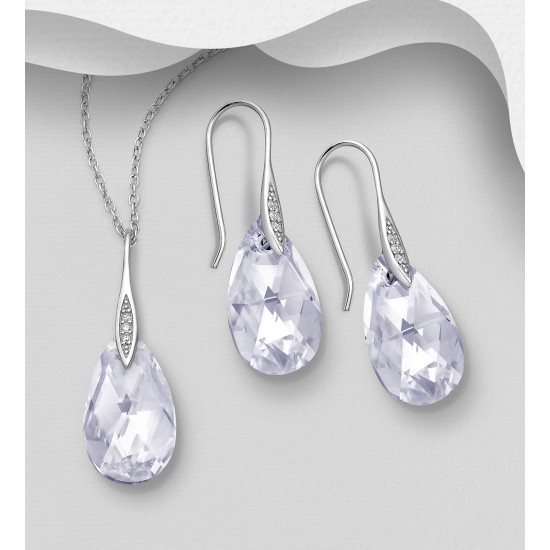 Ensemble boucles d'oreilles et pendentif argent 925 CZ et de cristaux Swarovski Lavande