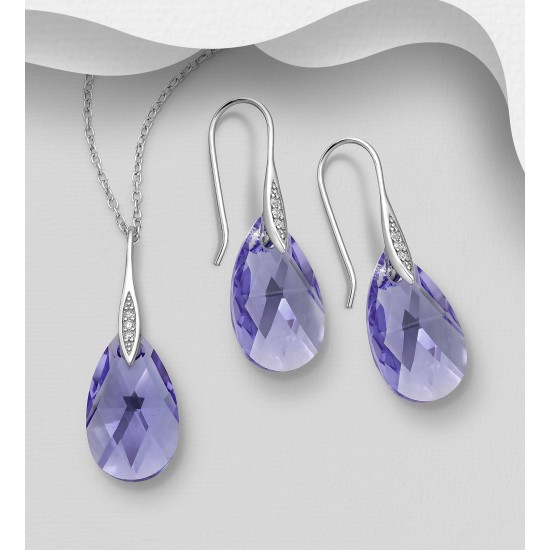 Ensemble boucles d'oreilles et pendentif argent 925 CZ et de cristaux Swarovski Tanzanite