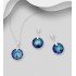 Ensemble boucles d'oreilles et pendentif argent 925 avec pendentif orné de cristaux Swarovski bleu des Bermudes