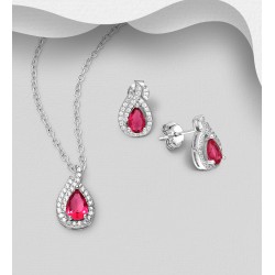 Ensemble boucles d'oreilles et pendentif  gouttelettes  push-back en argent 925, avec diamants simulés CZ bleu