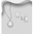 Ensemble boucles d'oreilles et pendentif ovale argent 925, avec diamants simulés CZ colorés