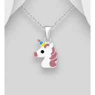 Pendentif licorne argent 925 orné d'émail coloré