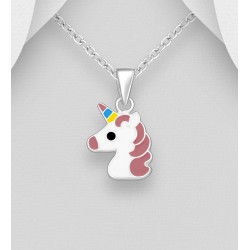 Pendentif licorne argent 925 orné d'émail coloré