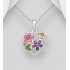  Pendentif fleur et cœur argent 925, orné de verre cristal coloré 