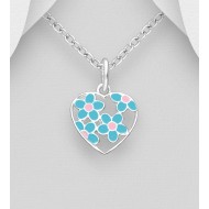 Pendentif fleur en argent 925 orné d'émail coloré Bleu