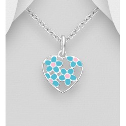 Pendentif fleur en argent 925 orné d'émail coloré Bleu