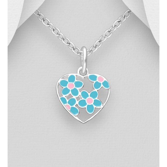 Pendentif fleur en argent 925 orné d'émail coloré Bleu