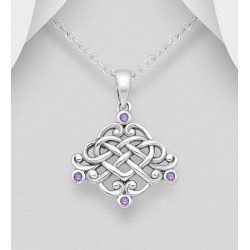 Pendentif cœur celtique oxydé argent 925, décoré d'améthystes