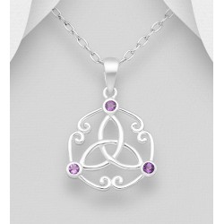 Pendentif celtique argent 925, décoré d'améthyste